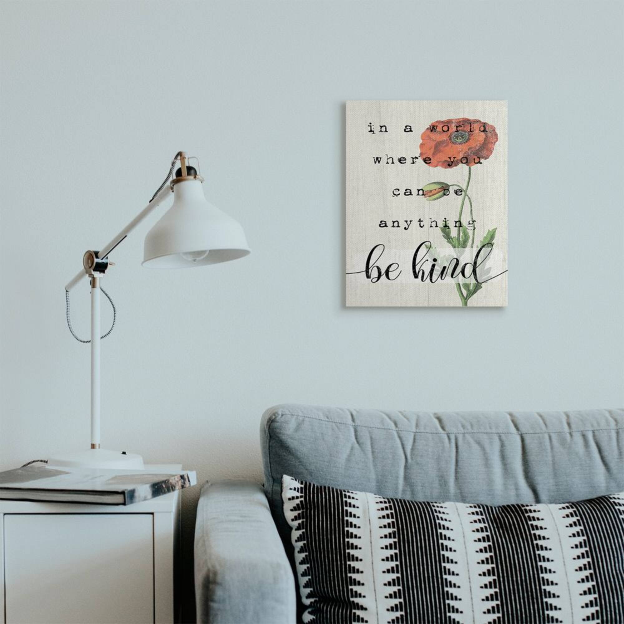 Stupell Industries Be Kind Phrase Motivational Attitude with Red Poppy Canvas Wall Art